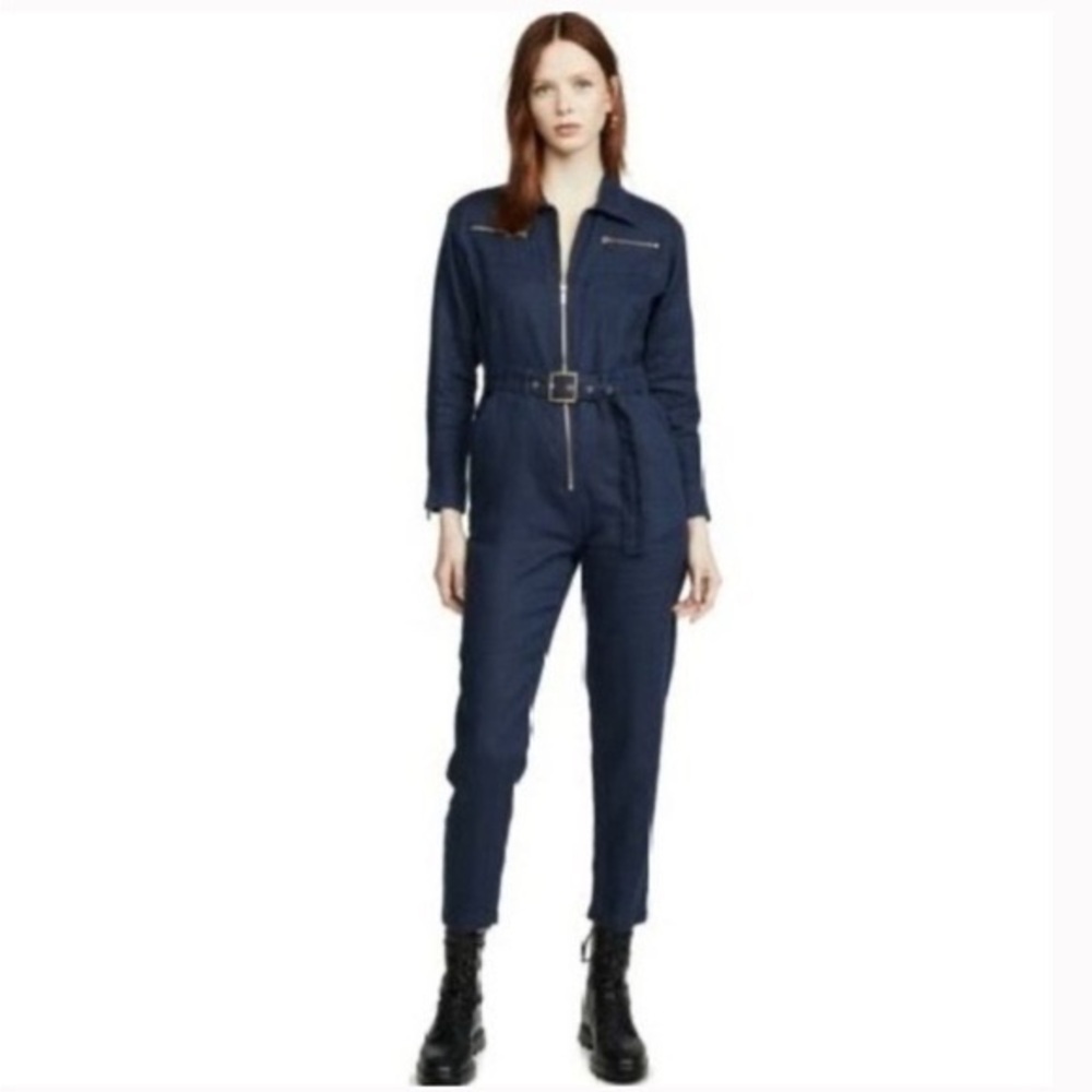 WeWoreWhat Navy Linen Utility Jumpsuit‎